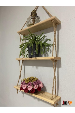 Doğal Ahşap Hazır Kurulu Dekoratif 3'lü Raf 40 Cm 9 Cm Krem