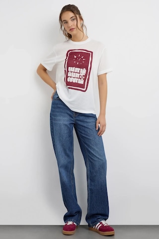 Hiccup Oversize Baskılı Bisiklet Yaka Tişört Bordo Kırmızı