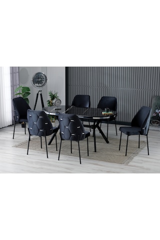 Deva 6 Kişilik Yemek Masası Takımı Lacivert