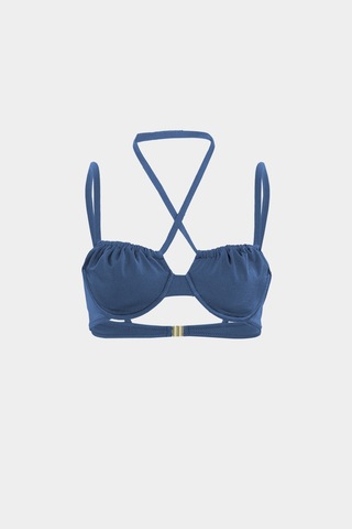Açelyaokcu Premium Büzgü Detaylı Luna Slim Fit Kadın Bikini Üstü İndigo
