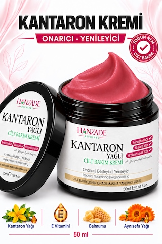 Hanzade Bitkisel Kantaron Yağlı Krem 50 Ml Nemlendirici Yüz, El Ve Vücut Bakım Kremi, E Vitaminli