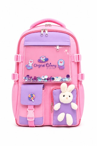 Quovo Kawaii Kore Tarzı Aksesuarlı Ortopedik Yerli Okul Çantası Kız Erkek Beslenme Kalemlik Çanta Seti Pembe