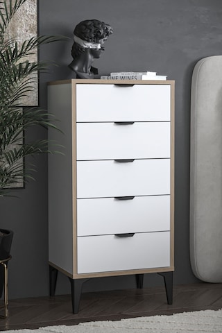 Sarmobi Arden 5 Çekmeceli Şifonyer , Çamaşırlık Beyaz