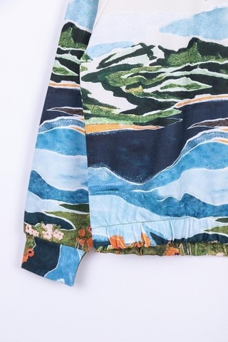 Kız Çocuk Tasarım Camping Sweatshirt-13357-krem Yeşil Krem - Yeşil