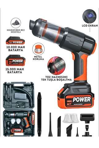 20000pa Güçlü Emişli Çift Bataryalı Dijital Göstergeli Kablosuz Vakumlu Üflemeli Araç Süpürgesi -