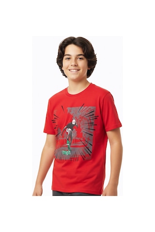 Modanino Erkek Çocuk %100 Pamuk T-shirt-kaykay Baskılı-12-16 Yaş 12526 Kırmızı