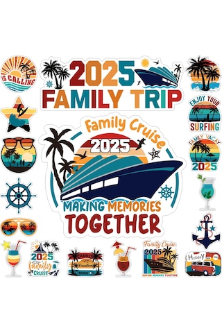 Geeroyoo 2025 Retro Gemi Turu Manyetik Kapı Sticker 18'li Set - Aile Turu Dekorasyonu, Araba Buzdolabı Uyumlu, Festivite Ve Tatil Temalı Grafikler