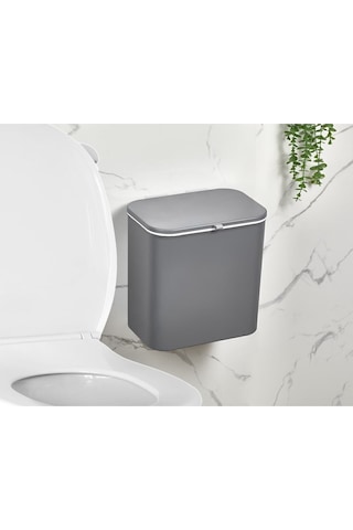 15 Litre Fonksiyonel Kapaklı Banyo Ve Mutfak Tezgahüstü Çöp Kovası Dolap Ve Duvar Aparatlı 15 Lt. Antrasit Gri
