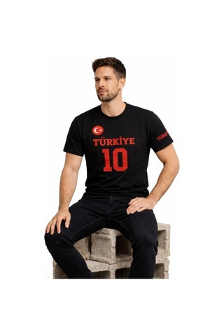 Butik İstanbul Erkek Türkiye Ay Yıldız Baskılı 10 Numara Forma Tişört Taraftar T-shirt - Siyah