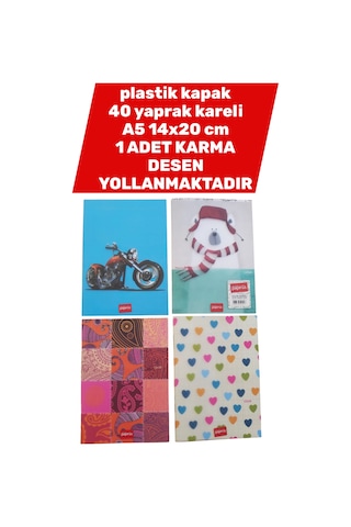 Plastik Kapak 14x20 Cm A5 Ebat 40 Yaprak Kareli Defter 1 Adet Karma Desen Yollanmaktadır Çok Renkli