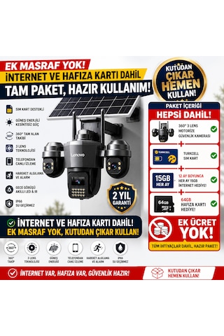 Lenovo 4g Pro 360 - Solar Panelli Kamera, Her Ay 15gb Turkcell 1 Yıl li, 7/24 Güvenlik Seti