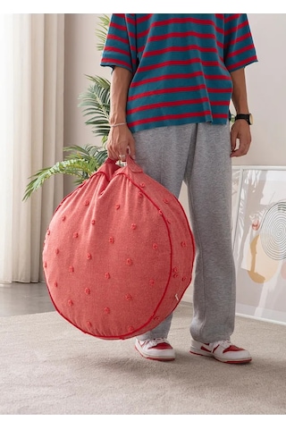 Çok Amaçlı Puantiyeli Keten Yer Bahçe Minderi Fermuarlı İç Dolgulu Yıkanabilir 60x66 Kırmızı