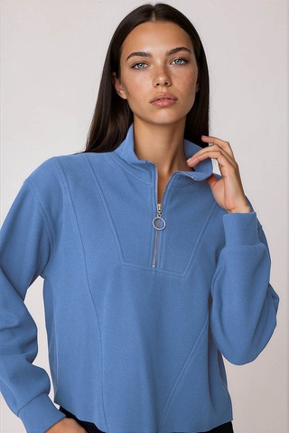 Vitrin Dik Yaka Fermuarlı Örme Sweatshirt İndigo