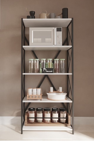 Morpanya Oven Metal Mutfak Rafı Malzeme Dolabı 5 Raflı Mikrodalga Fırın Rafı Çok Amaçlı Dolap Raf 150 Cm Beyaz