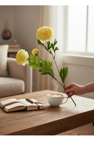 Yapay Çiçek Şakayık Çiçeği Krem Renk 2 Çiçek 1 Tomurcuk 50cm Krem