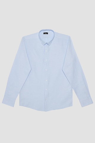 Tudors Erkek Modern Fit Dar Kesim Pamuklu Kolay Ütü Armürlü Mavi Gömlek-32094-mavi Mavi