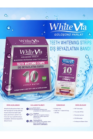 WhiteVia Pap Technology Diş Beyazlatma Bandı Peroksitsiz Diş Beyazlatıcı Bant Mor 10 Paket 20 Strip