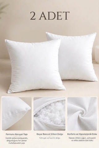 2 Adet Kırlent İç Yastık 45 X 45 Cm %100 Boncuk Silikon Dolgulu