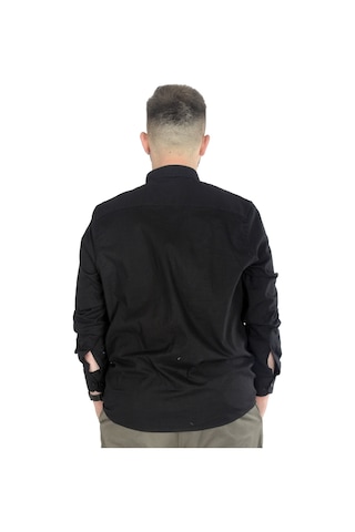 Mode Xl Büyük Beden Erkek Keten Cepli Gömlek 20386 Siyah 001