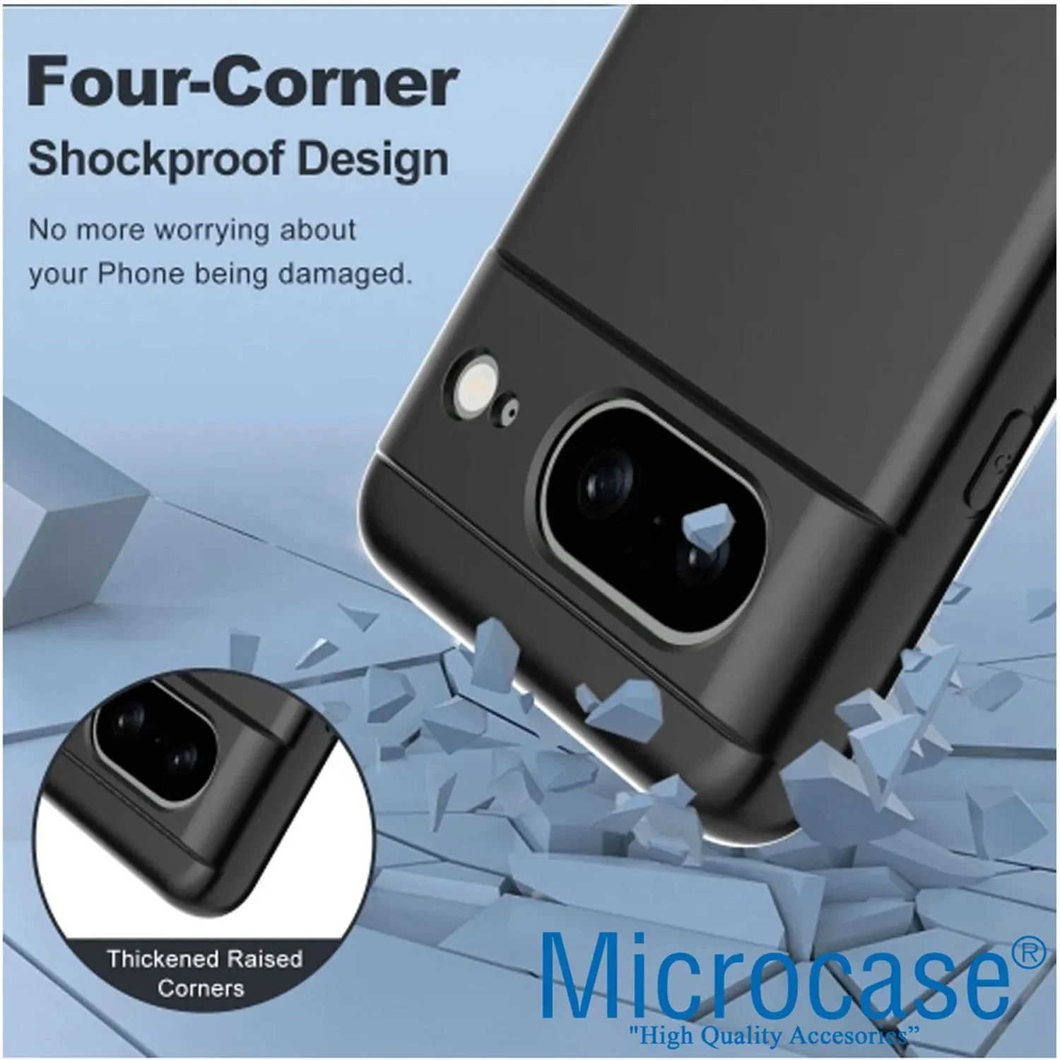 Microcase Google Pixel 8 Elektrocase Serisi Silikon Kılıf Al3340 Siyah