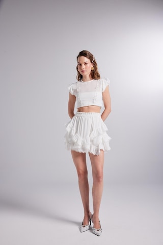 Holly Lolly Brode Detaylı Crop Pixie Bluz Beyaz