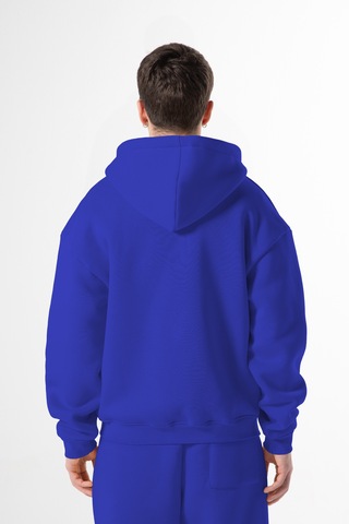 Flaw Nakışlı Zip Hoodie-28830 Saks Mavi