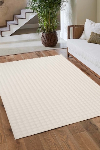 Bubble Puffy Post Peluş Kesme Halı Yolluk Kaymaz Taban Yıkanabilir Pofuduk Oturma Salon Çocuk Odası Krem