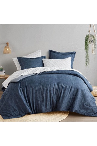 Comfort Spaces King Yorgan Seti - 3 Adet 1 Mikrofiber Yorgan Ve 2 Kılıf Çiftlik Evi Yatak Yorganı Tüm Mevsimler İçin Boho Nevresim Takımı, Hafif Katı Yatak Yorgan Takımları, King/cal King, Lacivert Açık Gri