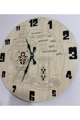 Ahşap Desen Duvar Saati - Çayın Tadı - Epoksi Reçine Kaplamalı - 40 Cm Ahşap