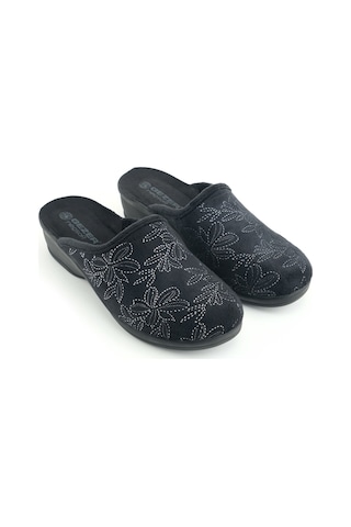 Gezer Kadın Kışlık Rahat Yüksek Taban Nakışlı Tasarım Ev Bahçe Terlik Siyah