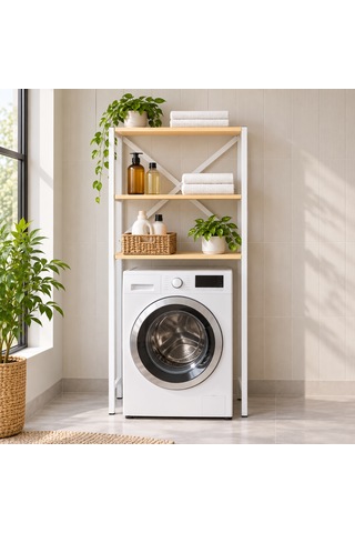 Çamaşır Makinesi Üstü Raf 3 Raflı Metal Banyo Düzenleyici 75 30 150 Cm Beyaz