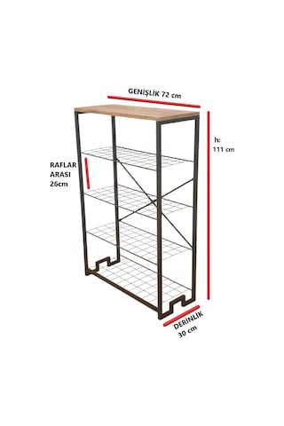5 Metal Raflı Ahşap Tablalı Dresuar Salon Sehpa Ve Ayakkabılık Çok Amaçlı Mobilya Çok Renkli