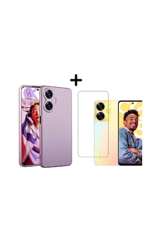Realme C55 İle Uyumlu Kılıf Soft Yumuşak Telefon Kılıfı Ve Temperli Kırılmaz Cam Ekran Koruyucu Seti