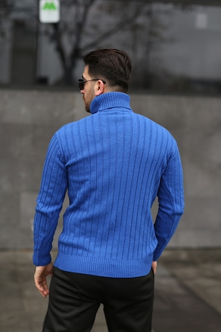 Martino Butik Unisex Balıkçı Yaka Triko Saks Mavi Kazak Saks