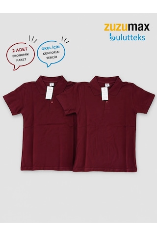 Bulutteks Okullu 2adet Polo Yaka Bordo Kısa Kol Okul Tişörtleri Kıyafetleri Üniforması Çocuk Genç