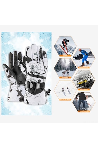 Geeksen Sıcak Fleece İçli, Dokunmatik Ekranlı, Kaymazsız Pu Eldiven - Bisiklet, Kayak, Doğa Aktivitesi İçin, Gri-beyaz, L Beden 1901 Gri