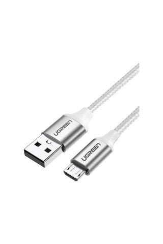 Ugreen Usb 2.0 A To Micro Usb Örgülü Hızlı Şarj Kablosu, 1m, Beyaz, 60151