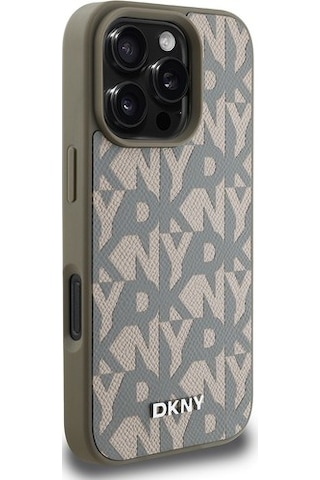 Apple Uyumlu iPhone 16 Pro Kılıf Dkny Lisanslı M-safe Şarj Özellikli 3d Yazılı Grid Pattern Kapak Gri
