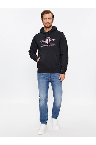 Gant Erkek Kapşonlu Sweatshirt Yandan Cepli Siyah