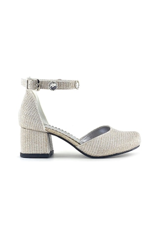 Merida Light Gold Simli Kalın Topuklu Taş Detaylı Kız Çocuk Topuklu Ayakkabı Altın