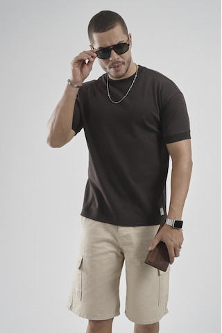 King Brich Slim Fit Kalıp Kolu Ribanalı Basic %100 Pamuklu Tişört Kahverengi