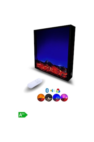 Arif Şömine Dekoratif Elektrikli Yapay Şömine - 50x40 Cm - Odun Görünümlü, Bluetooth Kumandalı