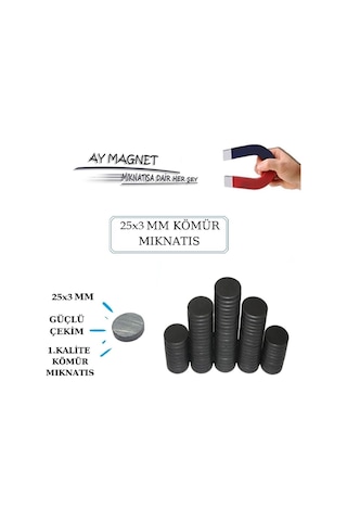 100 Adet 25 Mm X 3 Mm Yuvarlak Duvar Süsü Kömür Miknatis - Magnet