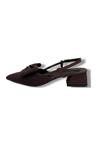 C-shoes Eu141-26 Saten Papyonlu Kısa Kare Topuk Arkası Açık Kadın Ayakkabı Kahverengi