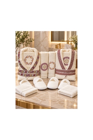 Slc Home Lüx 12 Parça Aile Bornoz Seti %100 Pamuk Şık Tasarım Çok Renkli - 939971123 Çok Renkli