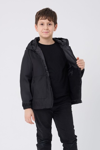 Erkek Çocuk Siyah İçi Astarlı Su Ve Rüzgar Geçirmez Kapüşonlu Çift Fermuarlı Cepli Mont Siyah