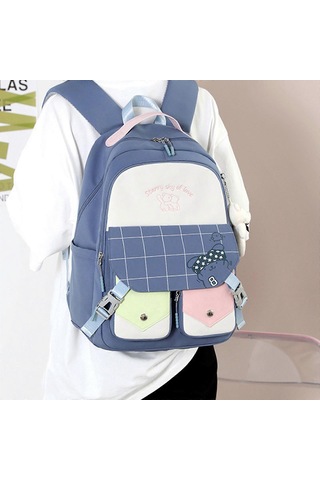 Ganzhoushop Okul Sırt Çantası Naylon Okul Çantası Çok Cepli Günlük Sırt Çantası Öğrenci Kızlar Erkekler İçinyeşil Çok Renkli