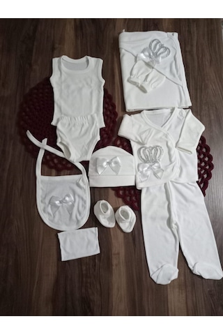 Petite Ponpon Baby 10 Lu Hastane Cıkışı Seti Kraliçe Taçlı Gümüş Beyaz
