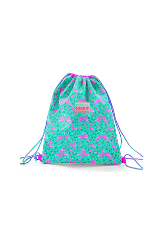 Coral High Kids Su Yeşili Pembe Flamingo Desenli İpli Büzgülü Sırt Çantası 22468 Yeşil