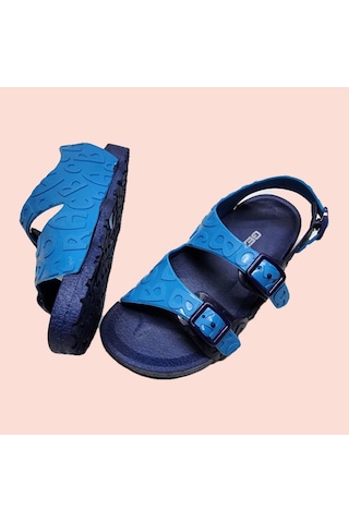 Günlük Kaydırmaz Taban Çift Tokalı Ayarlanabilir Harfli Deniz,plaj,havuz Sandaleti Saks Mavi